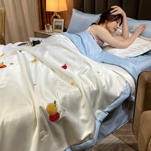 Summer Washable Silk Summer Blanket Summer Single Double Thin Airable Cover Contrast Color Ice Silk Summer Quilt Silky Quilt