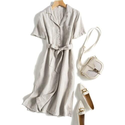 Summer New Women Loose Plus Size Japan Style Cottagecore Brief Comfortable Breathable French Water Washed Linen Dresses W/h Belt