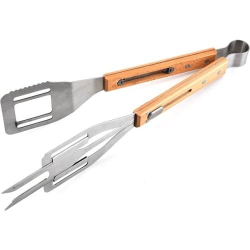 Multifunctional SS BBQ Clip Beech Wood Handle Food Clamp Multi-Purpose Barbecue Tool