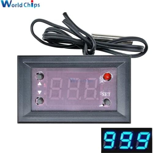 W1218 DC 12V Thermostat Module Digital Display Temperature Controller Blue Display Waterproof Sensor -20~100 Degree