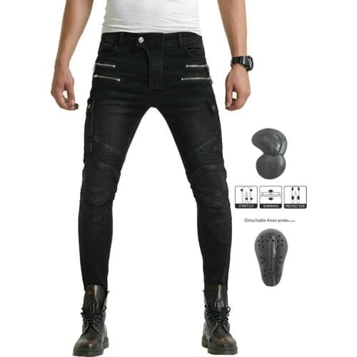 Motorcycle black jeans straight slim-fit jeans zipper multi-pocket motorcycle jeans rider jeans The New