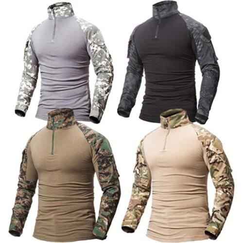 Mens Camouflage Wear-resistant Shirt Military Hunting Suit Tactical Combat Camouflage Shirt Outdoor Fishing Uniform