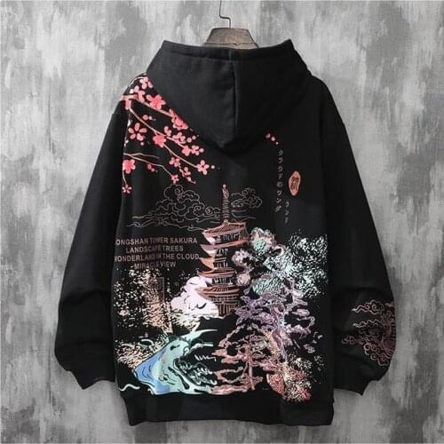 MenS Hoodies Sweatshirts For Men Harajuku Japanese Streetwear Sweatshirt With Hood Hip Hop Clothing With Print Outwear FF2021