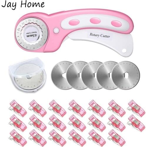 45mm Rotary Cutter Quilting Kit with 5 Replacement Blades 20 Plastic Clips for Crafting Sewing Patchworking Fabric Cutting Tools