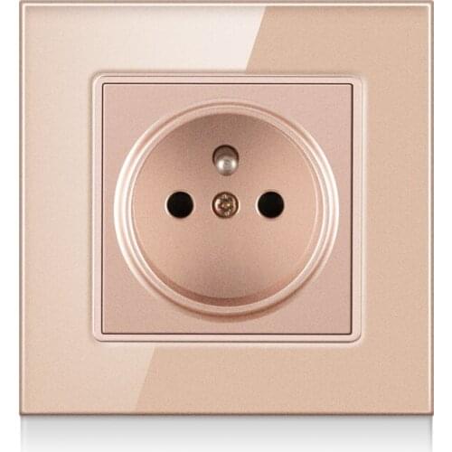 EU Wall Socket ,French standard white black gold crystal glass panel AC 110- 250V 16A wall outlet 16A 2100ma Manufacturer