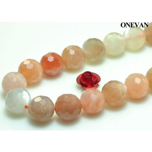 ONEVAN Natural A+ Mixed Color Moonstone Faceted Round 8mm Stone Beads Bracelet Necklace Jewelry Making Diy Accessories Design