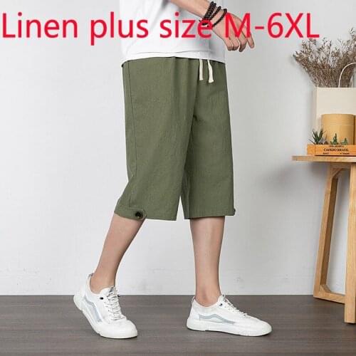 New Arrival Fashion Super Large Linen Casual Pants Cotton Thin Elastic Waist Summer Shorts Men Plus Size L XL 2XL 3XL 4XL 5XL6XL