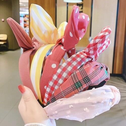New childrens polka dot fabric headband female princess rabbit ears non-slip headband cute super cute net red headwear