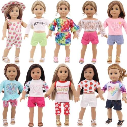 Doll Clothes 2Pcs Tops+Pants Shorts Doll Baby Clothes Outfit Dress Skirt For 18 Inch American&43Cm Baby New Born Doll Girl`s Toy