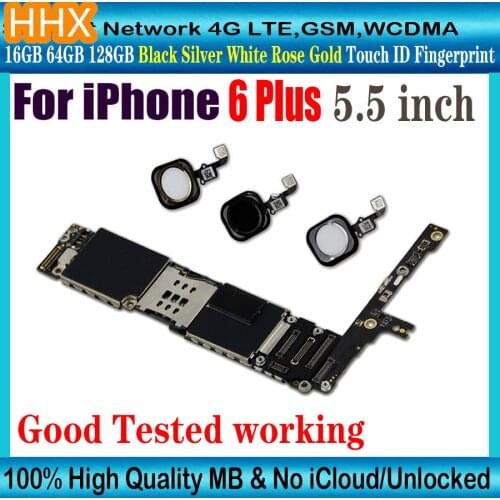 Original For iPhone 6 Plus 5.5'' Motherboard 64GB 16gb 128gb,Clean iCloud Unlocked 6 Plus Logic Board Black White Gold Touch ID