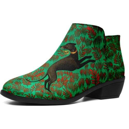 Print On Demand Drop Shipping Custom Personal Design Custom Shoes Green Retro Roman Style Belt Heel Fashionable Zipper Boots