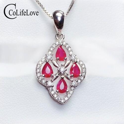 CoLife Jewelry Fashion Ruby Pendant for Daily Wear 4 Pieces Natural Ruby Necklace Pendant 925 Silver Ruby Jewelry