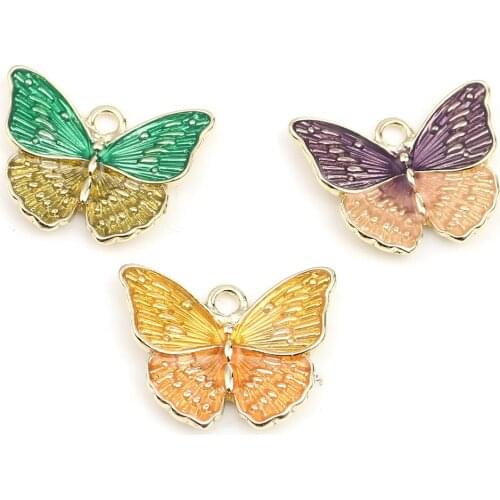 DoreenBeads Fashion Jewelry Making Pendant Alloy Insect Charms Butterfly Animal Purple & Orange Enamel 24mm x 19mm, 5 PCs