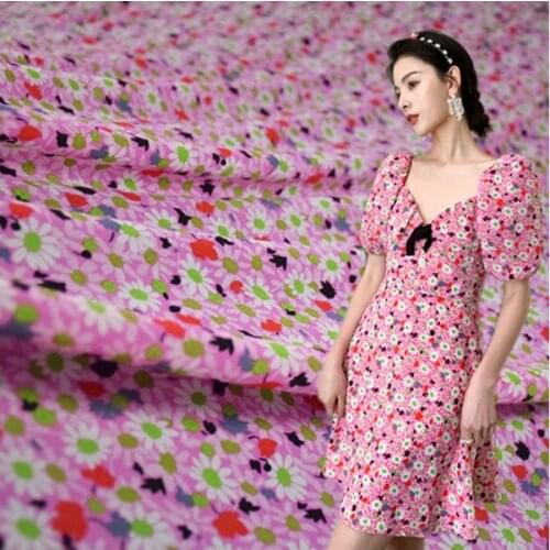 Half Meter Rose Pink With Little Flower Print High Grade Chiffon Fabric For Dress Shirt Girl Garment T1663