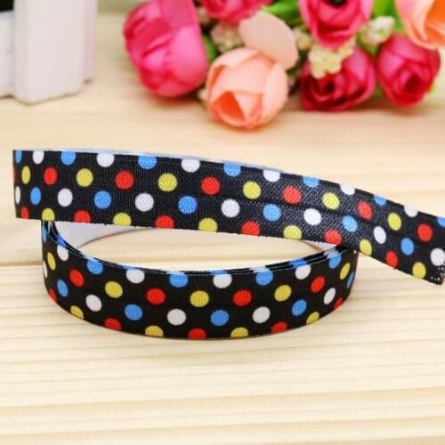 DHK 5/8'' 5yards Fold Elastic FOE dots printed headband headwear hair band diy decoration OEM Wholesale E142