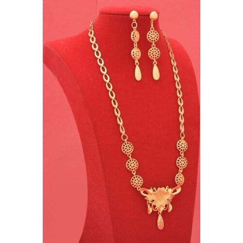 24K luxury African Dubai gold color Jewelry sets wedding gifts bridal necklace earrings jewellery set for women