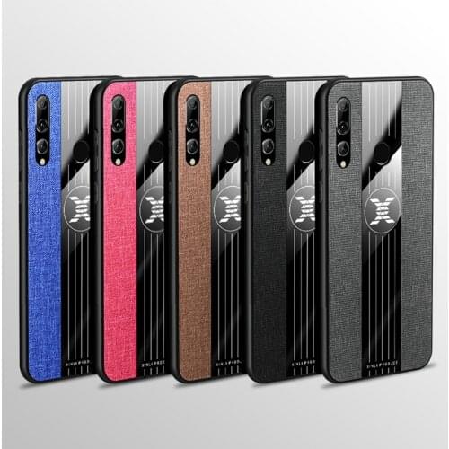 Luxury Cloth Textile Phone Case for Huawei Enjoy 9E Coque Funda Enjoy9E Metal Ring Stand Slim Anti Knock Soft Bumper Back Covers