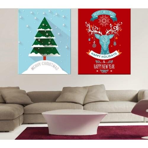 Christmas Cartoon Lovely Decorative Painting Canvas Poster Winter Snow Christmas Tree Elk Pictures Kids Room Decoration