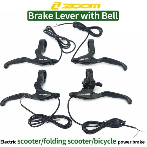 ZOOM Electric Scooter Brakes Lever With Bell Power Off Bicycle Brake Handle Crank Ring Waterproof Bike Brake Accessories