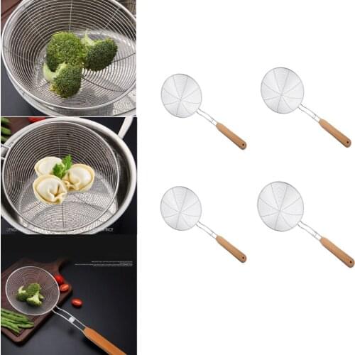 Pasta Server Hot Pot Colander With Wooden Handle Oil Filter Safe Wire Mesh Strainer Noodle Dumpling Wonton Basket Slotted Spoon
