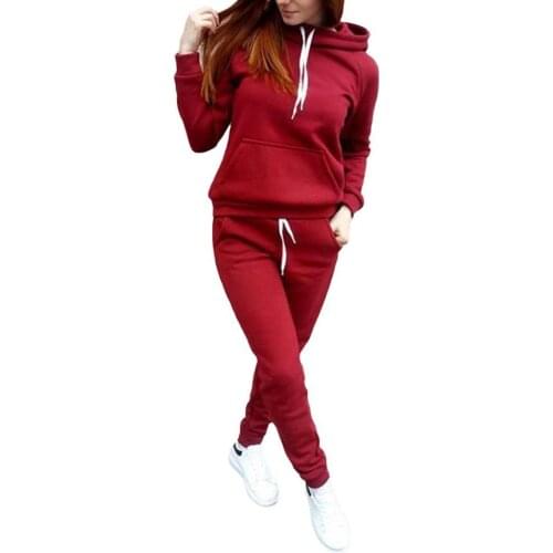Two-piece Sports Women Tracksuit Solid Color Long Sleeve Hoodies Sweatpants Set