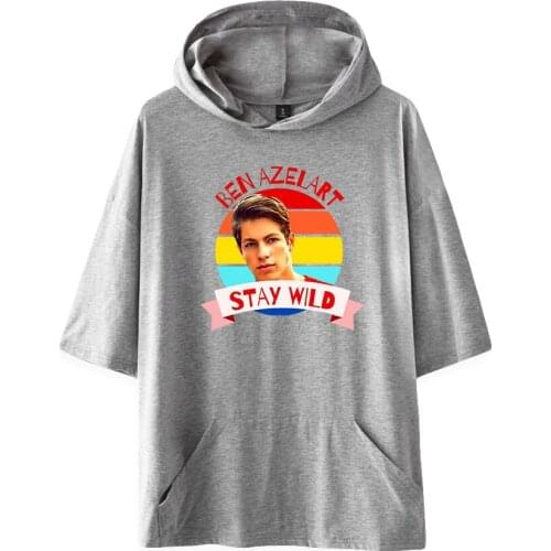 WAWNI Ben Azelart Short-Sleeved Hooded Sweatshirt Loose Volleyball Harajuku Fashion Polyester Plus Cotton Hoodie Casual Tops