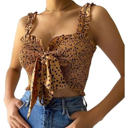 Crop Sling Top Polka Dot Ruffles Strap Summer Sexy Open Front Tie Up Tank Tops Women Lace Frill Tube Chic Bowknot Lady Tops