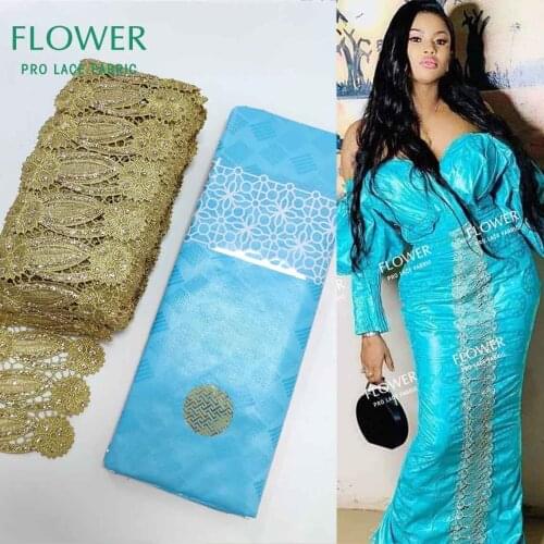 Sky Blue 5+5 Yards 3D Vintage Beads Ribbon For Crafts And Bazin Riche Lace For Women Sewing Party Clothing Bazin Riche Lace