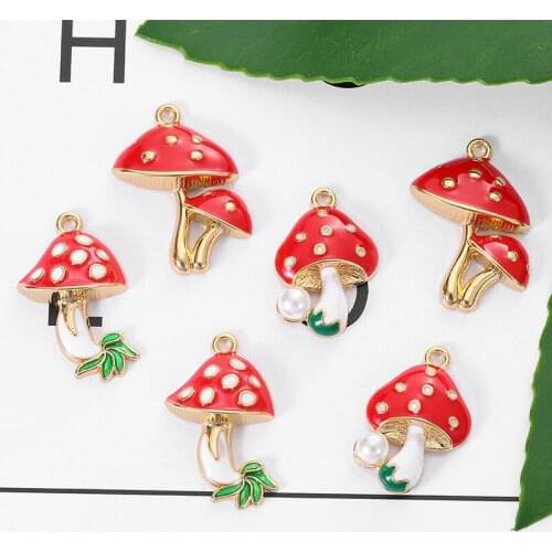 YEYULIN 10pcs Enamel Mushroom Charms Fashion Jewelry Accessories fit Bracelet Earring DIY Making Charms Gold Color Tone