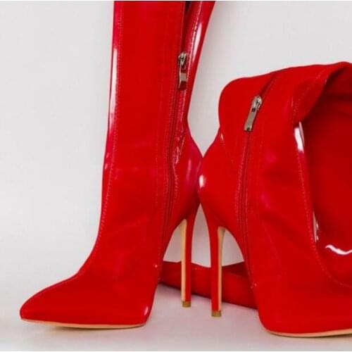 Sexy Red Patent Leather Over The Knee Boot Pointed Toe Stiletto Heels Tight High Boots 2019 Women Winter Party Dress Shoes