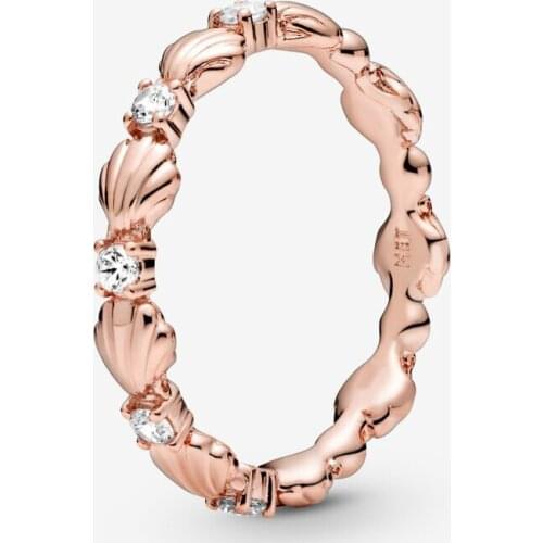 100% 925 Sterling Silver Rings for Women Rose Gold Sparkling Seashell Band Ring Silver Wedding Jewelry bague femme