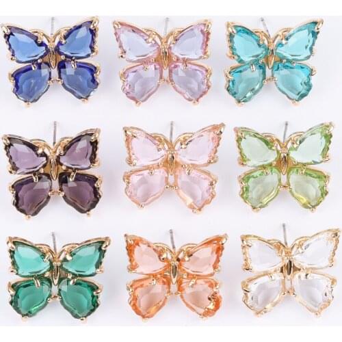 WHSOK 20Pcs 19*20MM Jewelry Accessories/Crystal Earrings Stud/Butterfly Shape/Multi Color/Jewelry Findings & Components