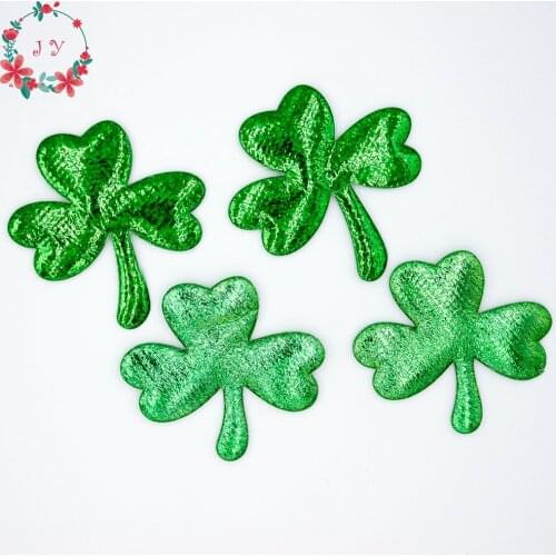 200pcs/lot AB iridescent Metallic Green Clover Leaves Appliques W/ sponge 5cm for DIY Scrapbooking Supplies Craft Accessories