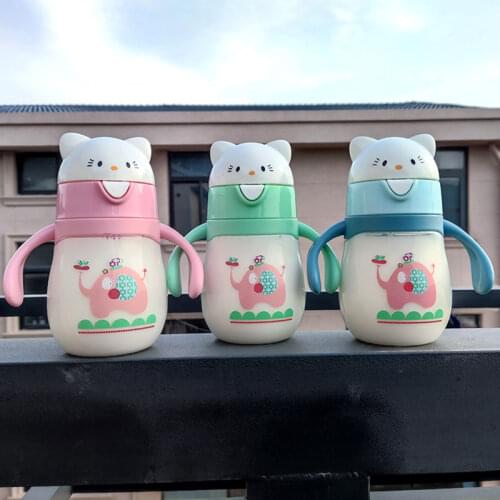 280ml Cute Rabbite Baby Straw Cup BPA Free Children Learn Feeding Drinking Handle Kids Water Bottles Training Cup