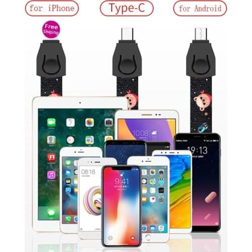 Lanyard Date Cable 3 in 1 Charging Cable 1.5A Fast Micro & iOS USB Universal Phone Data Cable with Adjustable Soft Neck Strap