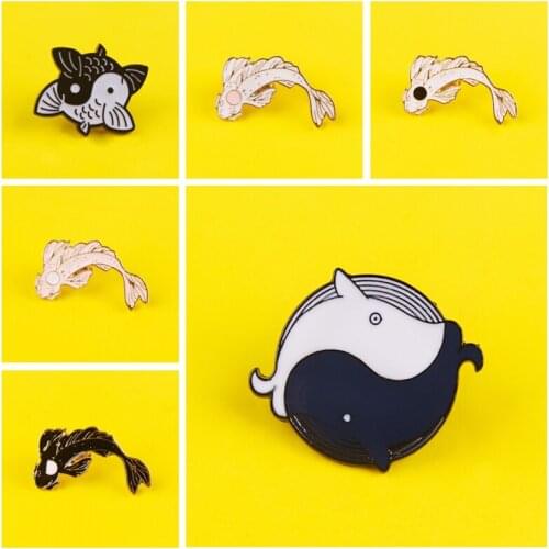 Black and White Fishes Brooches Badges on Backpack Badges for Clothes Enamel Pins for Backpacks Clothes Lapel Pin Badge Jewelry