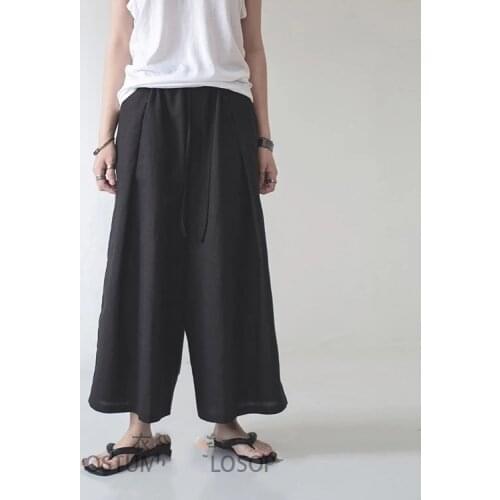 Mens casual pants wide leg pants skirt pants summer casual loose cotton super loose black simple large pants