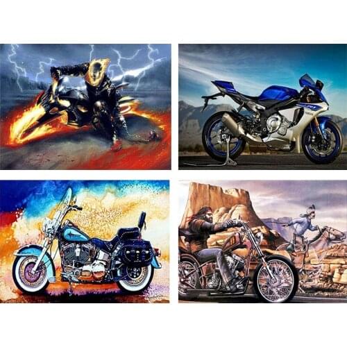 Oil Painting By Numbers Blue Motorcycle Arcylic Colorful By Numbers Wall Art Painting Hand Painted DIY Gift Room Decoration