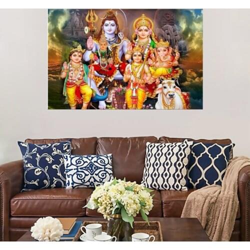 Shiva Parvati Ganesha Indian Art Hindu God Figure Canvas Painting Religious Poster And Print Wall Picture For Living Room Decor