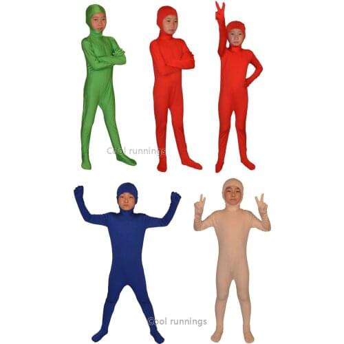 Open Face Faceless Kids children Unisex Spandex Bright 2nd Skin Zentai Costumes Bodysuit Unitard Bare face