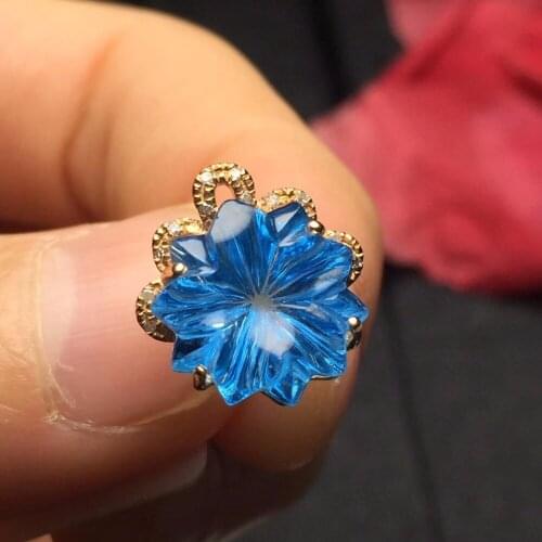 Topaz Pendant Fine Jewelry Pure 18 K Gold Jewelry 100% Natural Blue Topaz Gemstone Pendant Necklace For Women Fine Pendants