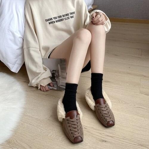 LCIZRONG Warm Women Fashion Flats Faux Fur Loafers Brown Black High Quality Flat Shoes