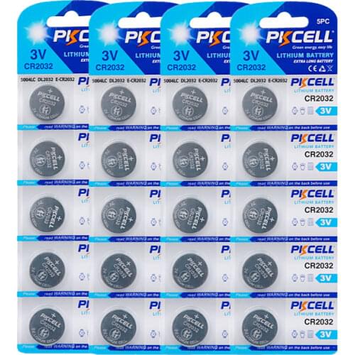 20pcs/4cards PKCELL Bateria CR2032 3V Lithium Button Battery BR2032 DL2032 ECR2032 CR 2032 Lithium Batteries For Toys Watches