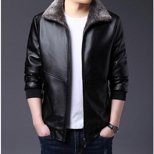 Fur mens fur collar leather jacket thickened plus velvet lapel leather jacket winter jacket slim locomotive men