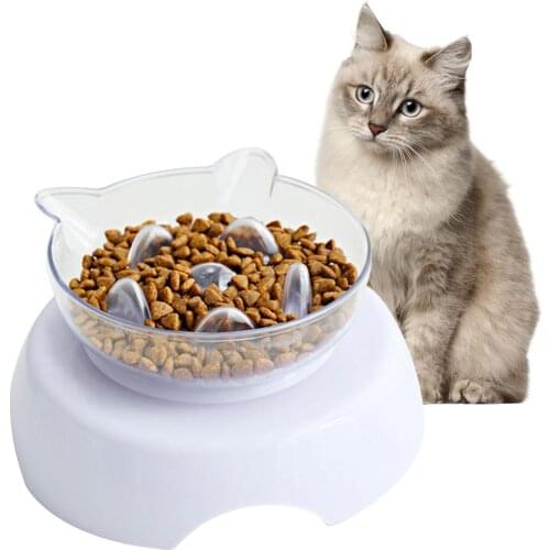 15 Tilted Cats Slow Feeding Bowl Transparent Removable Pet Eating Bowl With PP Sturdy Base Pet Water Feeder For Spine Protection