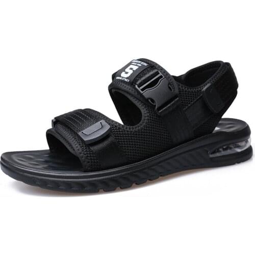 New Summer Set Foot Man Sandals All-match Fashion Breathable Tide Cloth Open-toed Adult Black Beach Slippers Men Footwear