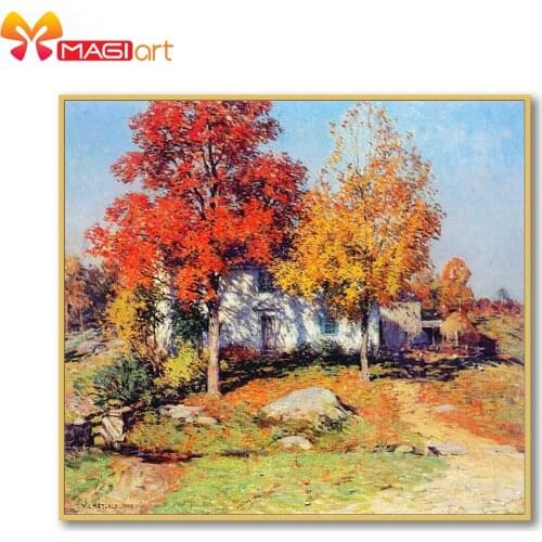 Cross stitch kits Embroidery needlework sets 11CT water soluble Canvas Patterns 14C Full Landscape Maple leaf-NCMS166