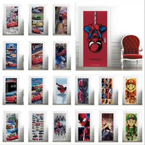 Spiderman Cars McQueen Door Sticker For Bedroom Boy Room PVC Waterproof Poster For Refrigerator Wardrobe Self-adhesive Wallpaper