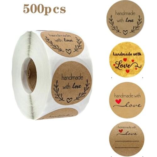 500pcs/Roll Vintage Kraft Paper Stickers Scrapbook Gift Stationery Label Stickers Handmade With Love Thank You For The Stickers