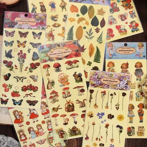 1 Sheet Retro Letter Series Decoration plant Mushroom Butterfly Stickers Planner Scrapbooking Stationery Korean Diary Stickers